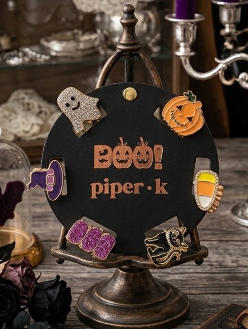 Piper•K Enamel Halloween Hair Clip Set- Black and Gold Boo Enamel Clips